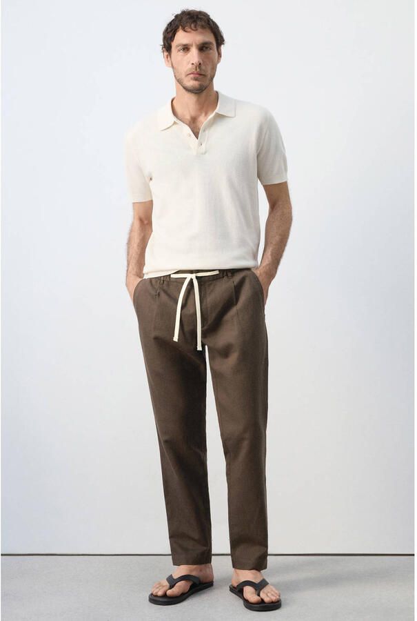 Mango Man slim fit chino met linnen donkerbruin - Foto 2