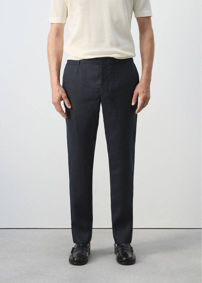 Mango Man slim fit chino met linnen marineblauw