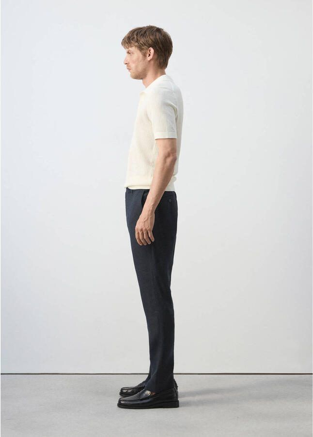 Mango Man slim fit chino met linnen marineblauw - Foto 2