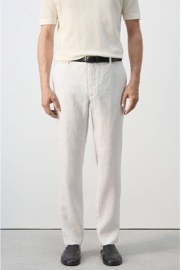 Mango Man slim fit chino met linnen naturel wit