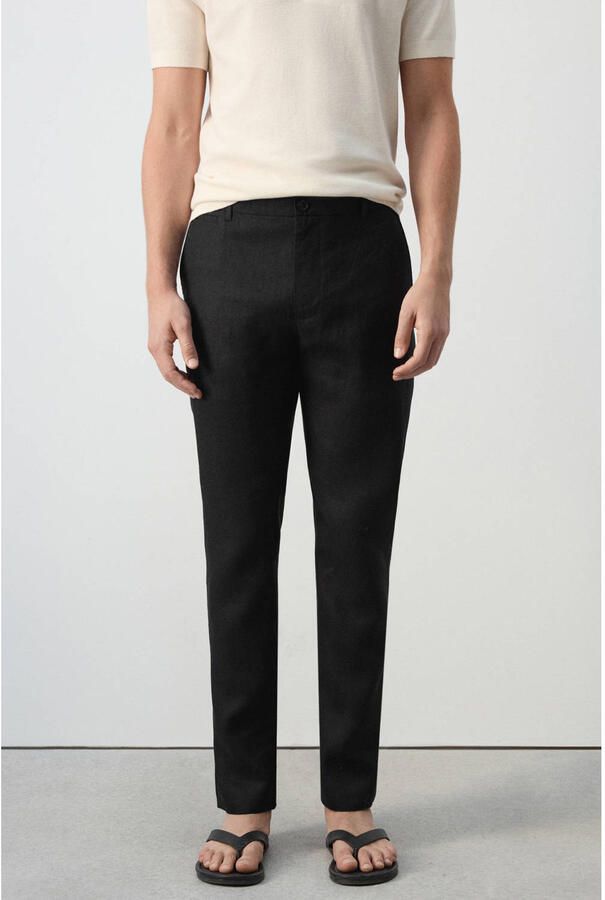 Mango Man slim fit chino met linnen zwart