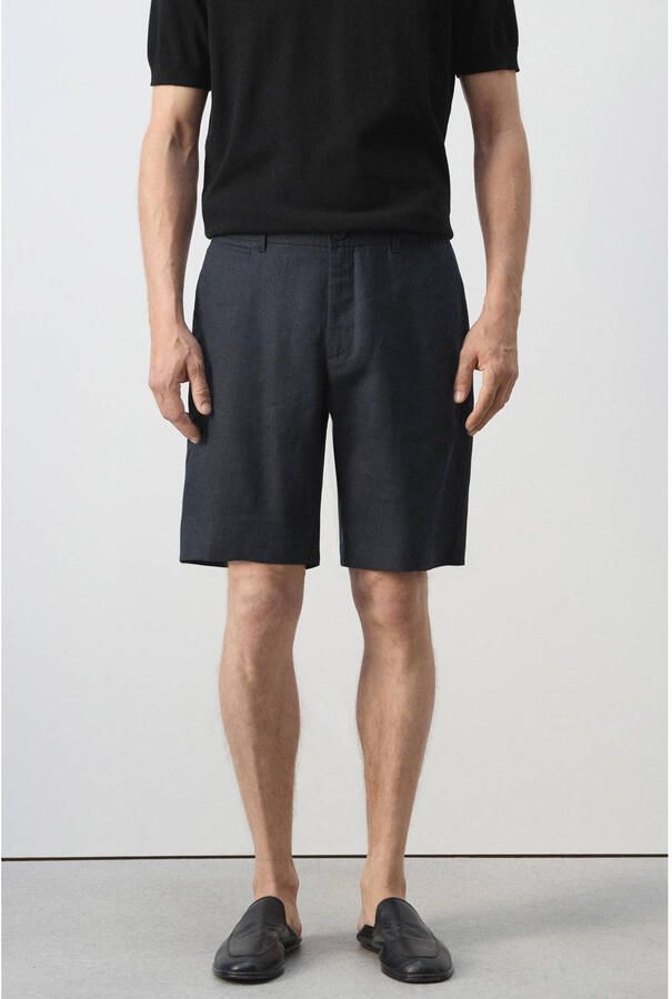 Mango Man slim fit chino short met linnen marine