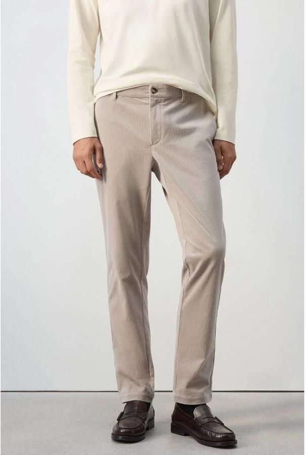 Mango Man slim fit coated broek met corduroy details pastelgrijs