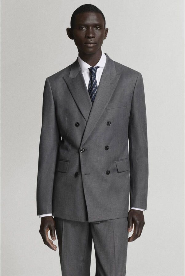 Mango Man slim fit colbert met krijtstreep middengrijs