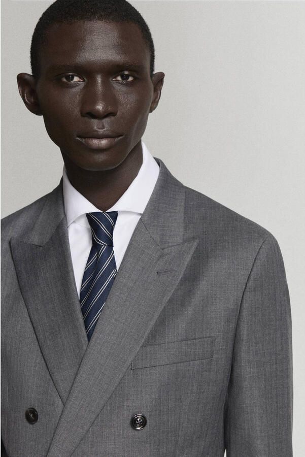Mango Man slim fit colbert met krijtstreep middengrijs - Foto 2