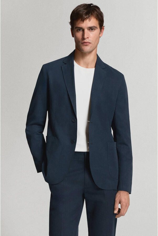 Mango Man slim fit colbert met linnen donkerblauw