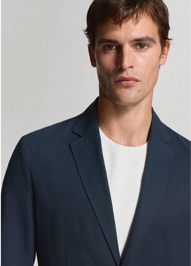 Mango Man slim fit colbert met linnen donkerblauw - Foto 2