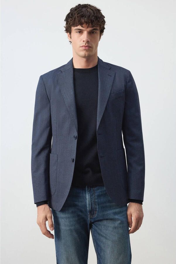 Mango Man slim fit colbert met wol marine