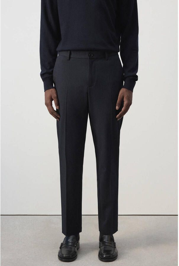 Mango Man slim fit cropped broek marineblauw