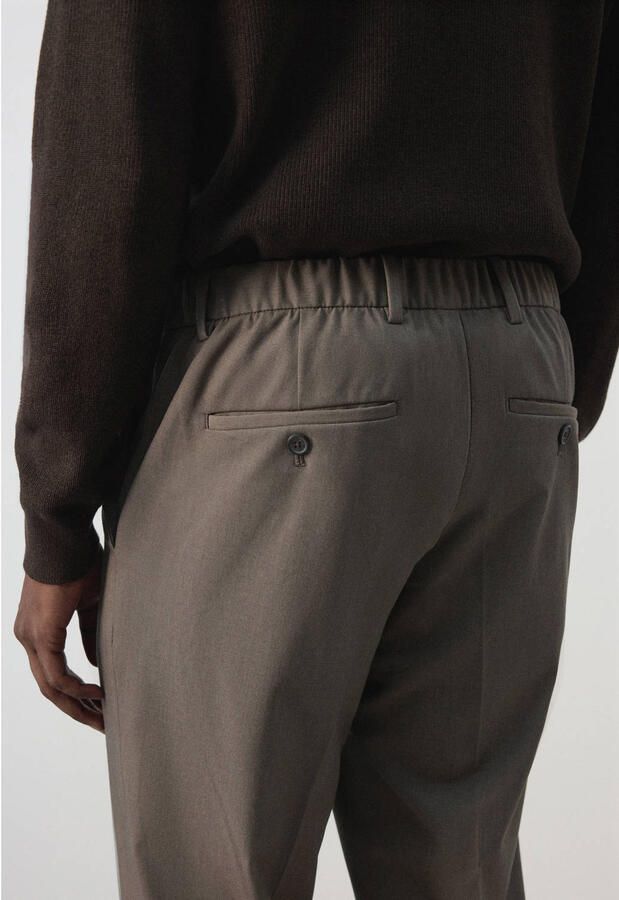 Mango Man slim fit cropped broek met plooien middenbruin - Foto 2