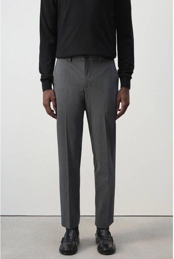 Mango Man slim fit cropped broek middengrijs