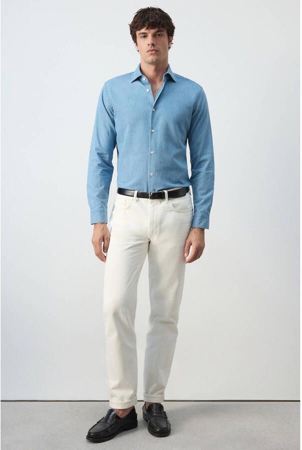 Mango Man slim fit denim overhemd lichtblauw - Foto 3