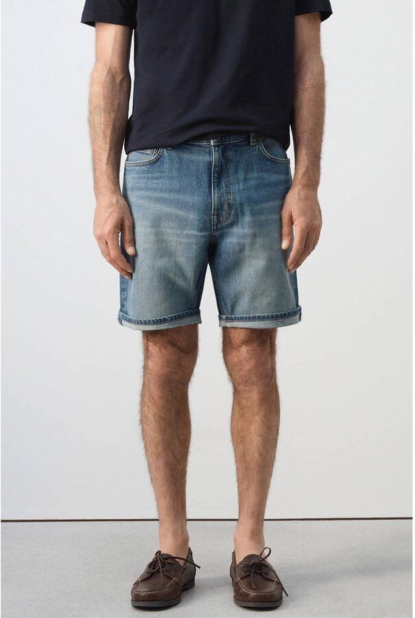 Mango Man slim fit denim short blauw