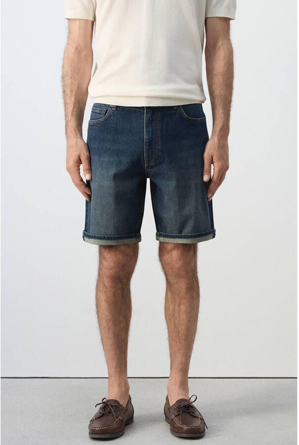 Mango Man slim fit denim short blauw