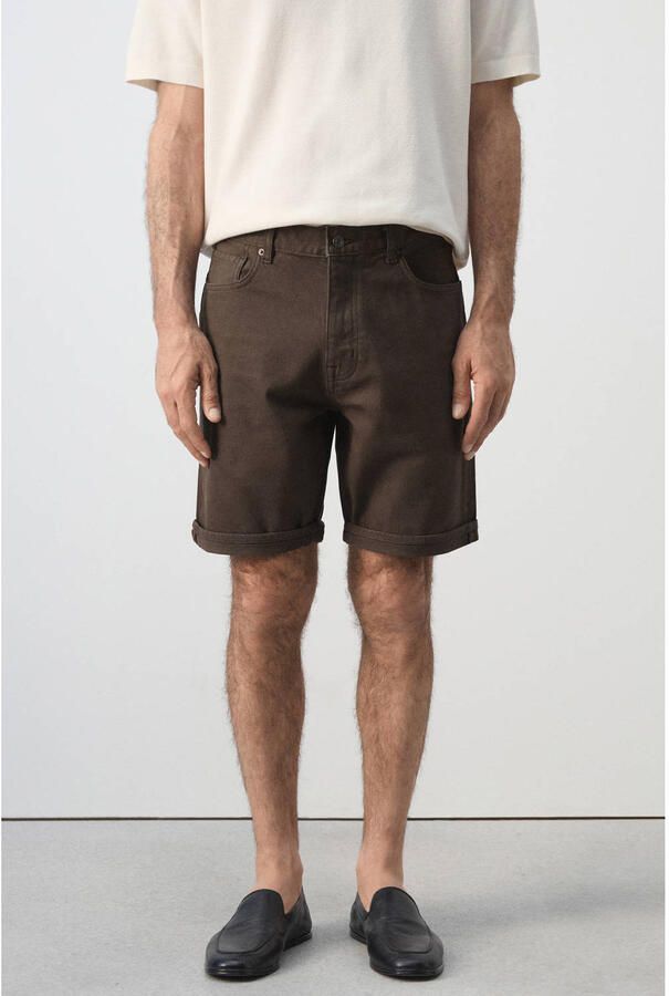 Mango Man slim fit denim short donkerbruin