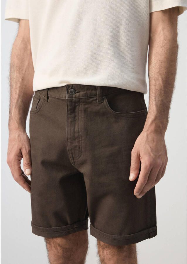 Mango Man slim fit denim short donkerbruin - Foto 3