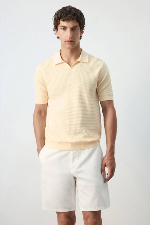 Mango Man slim fit gebreide polo geel