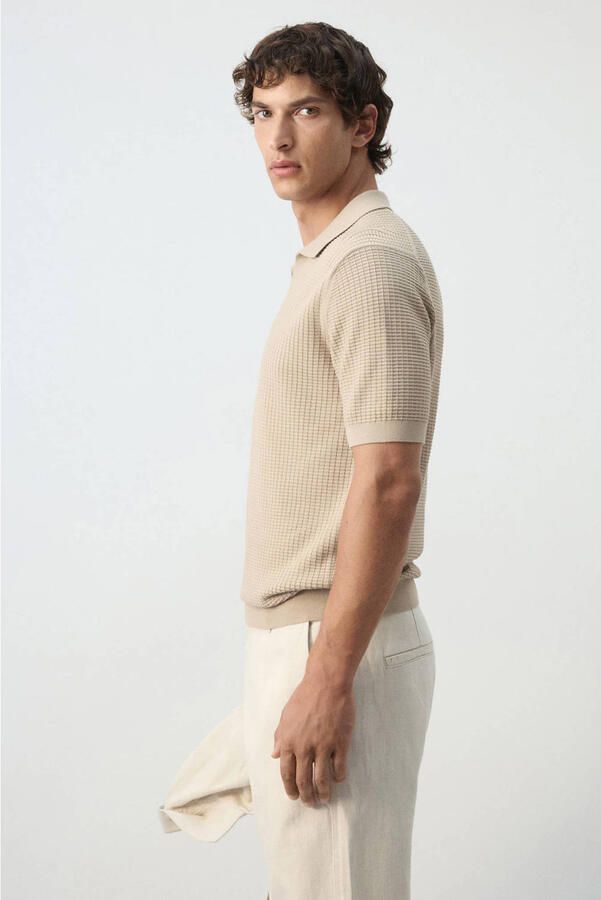 Mango Man slim fit gebreide polo lichtbeige - Foto 2