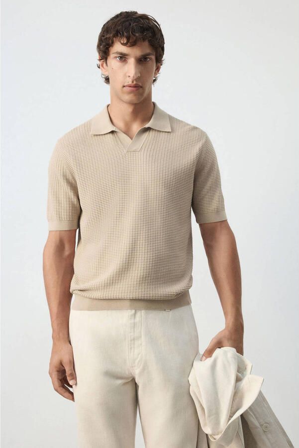 Mango Man slim fit gebreide polo lichtbeige - Foto 3