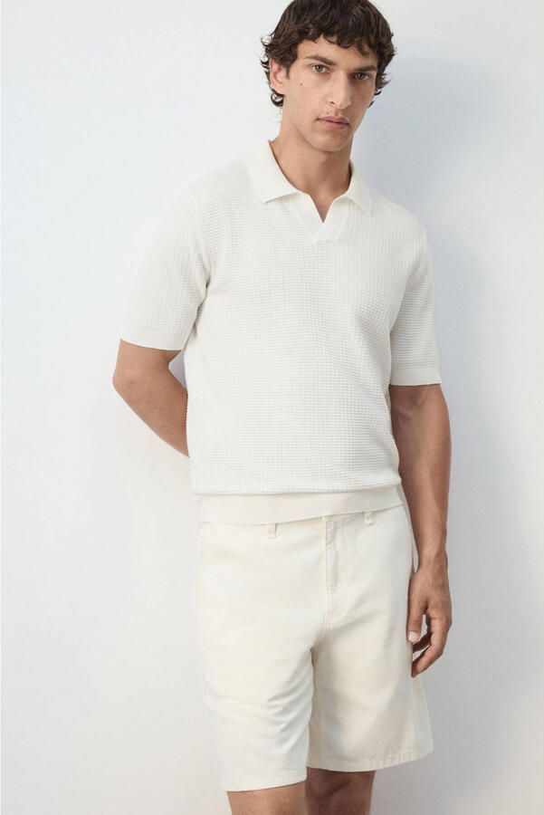 Mango Man slim fit gebreide polo naturel wit