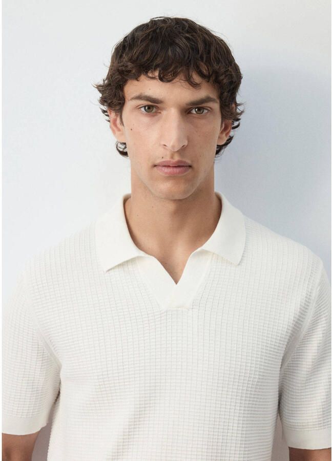 Mango Man slim fit gebreide polo naturel wit - Foto 2