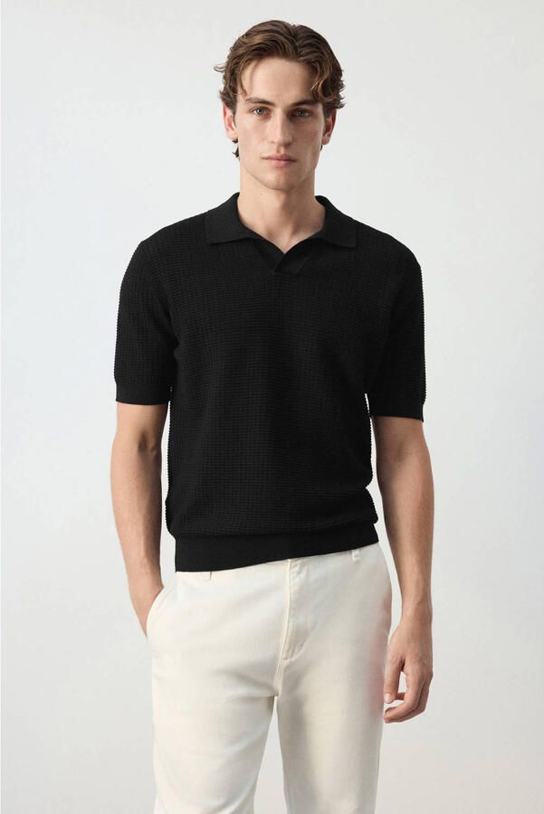 Mango Man slim fit gebreide polo zwart
