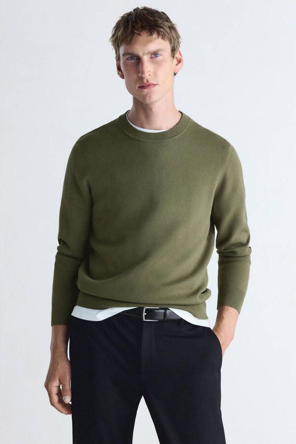 Mango Man slim fit gebreide trui kaki