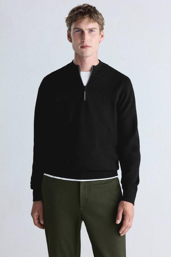 Mango Man slim fit gebreide trui zwart