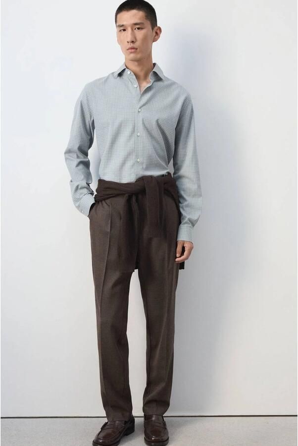 Mango Man slim fit geruit casual overhemd lichtblauw - Foto 2
