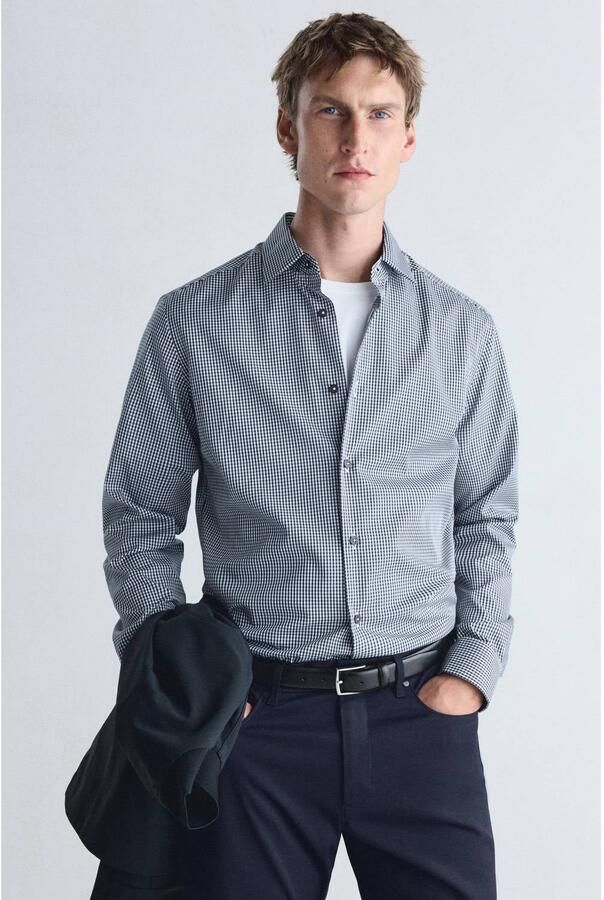 Mango Man slim fit geruit overhemd blauw