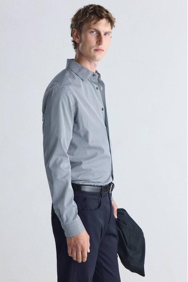 Mango Man slim fit geruit overhemd blauw - Foto 3