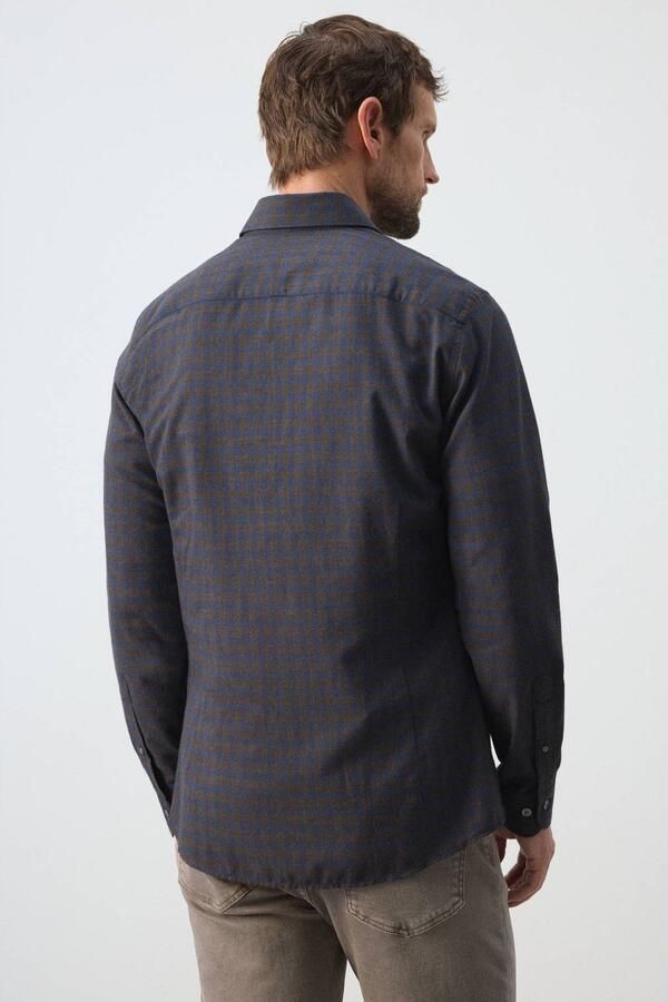 Mango Man slim fit geruit overhemd donkerblauw - Foto 3