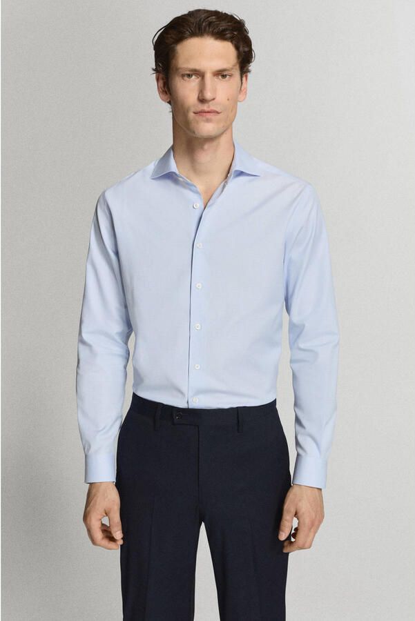 Mango Man slim fit geruit overhemd lichtblauw
