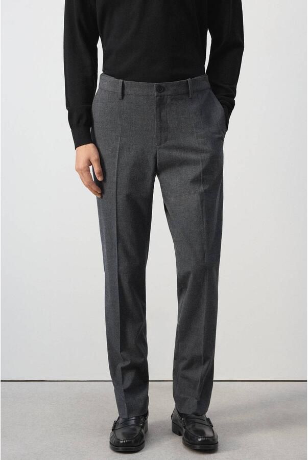 Mango Man slim fit geruite casual broek donkergrijs