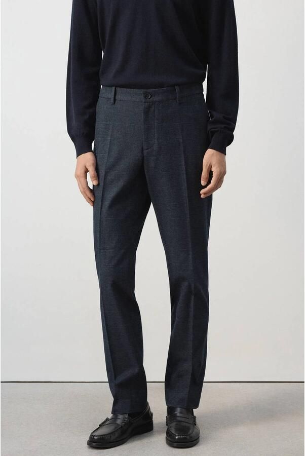 Mango Man slim fit geruite casual broek marine
