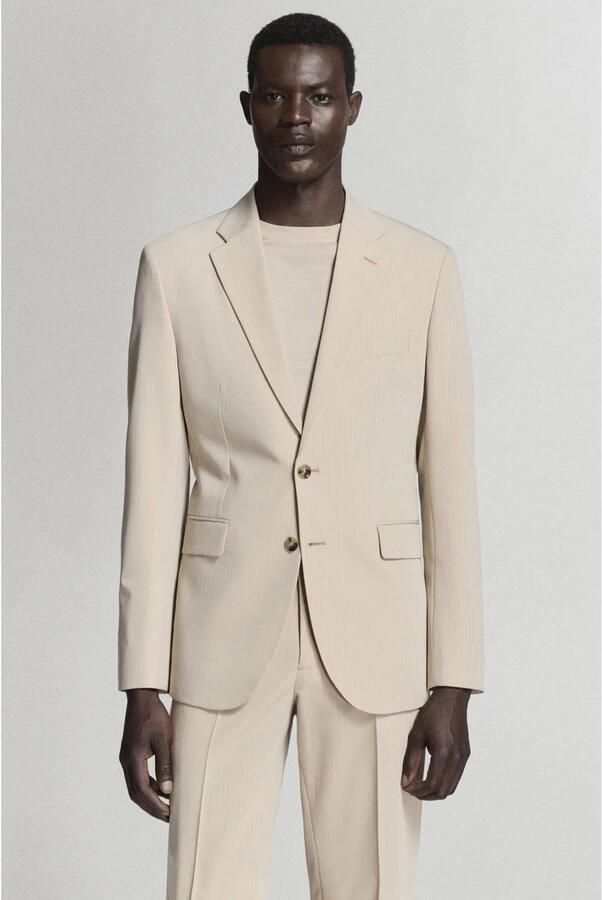 Mango Man slim fit gestreept colbert lichtbeige