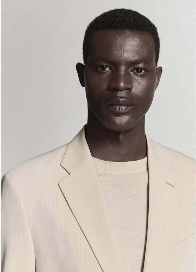 Mango Man slim fit gestreept colbert lichtbeige - Foto 2