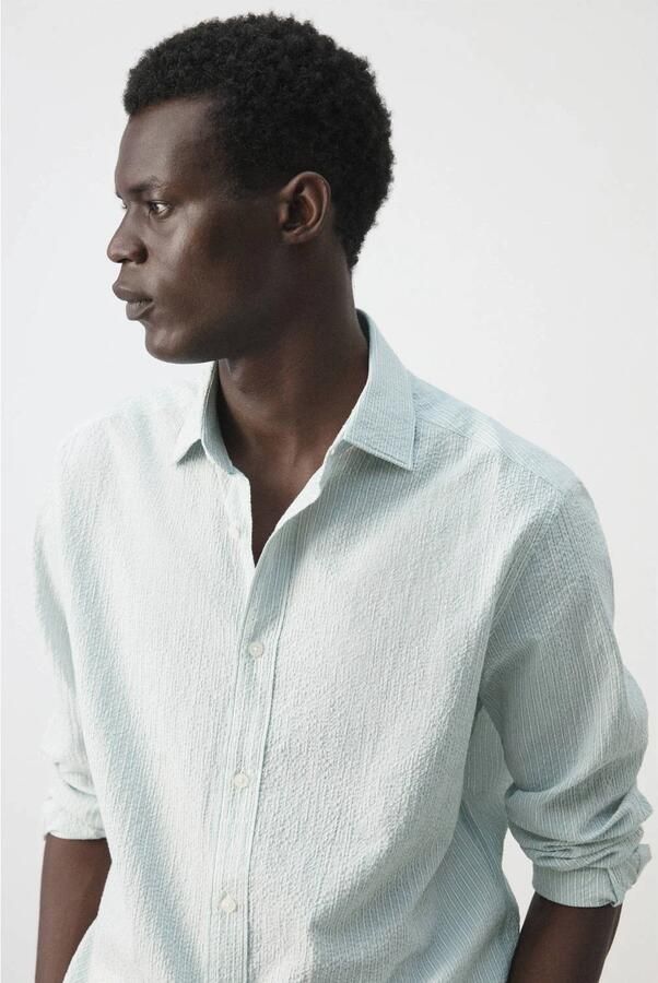 Mango Man slim fit gestreept overhemd groen