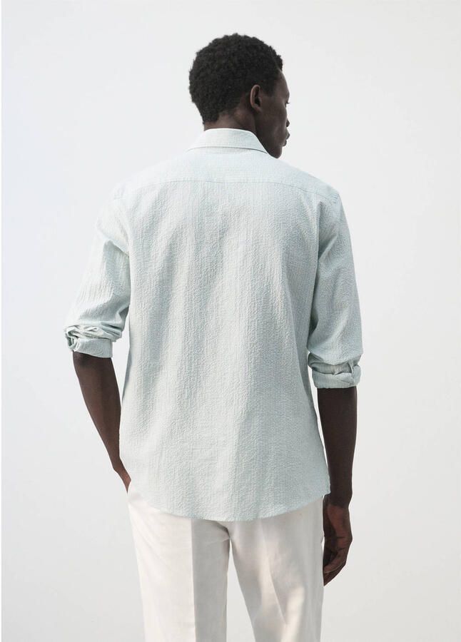 Mango Man slim fit gestreept overhemd groen - Foto 2