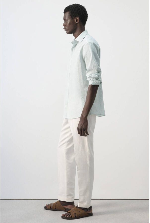Mango Man slim fit gestreept overhemd groen - Foto 3