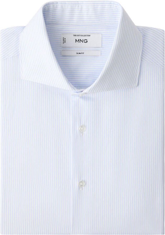 Mango Man slim fit gestreept overhemd lichtblauw - Foto 2