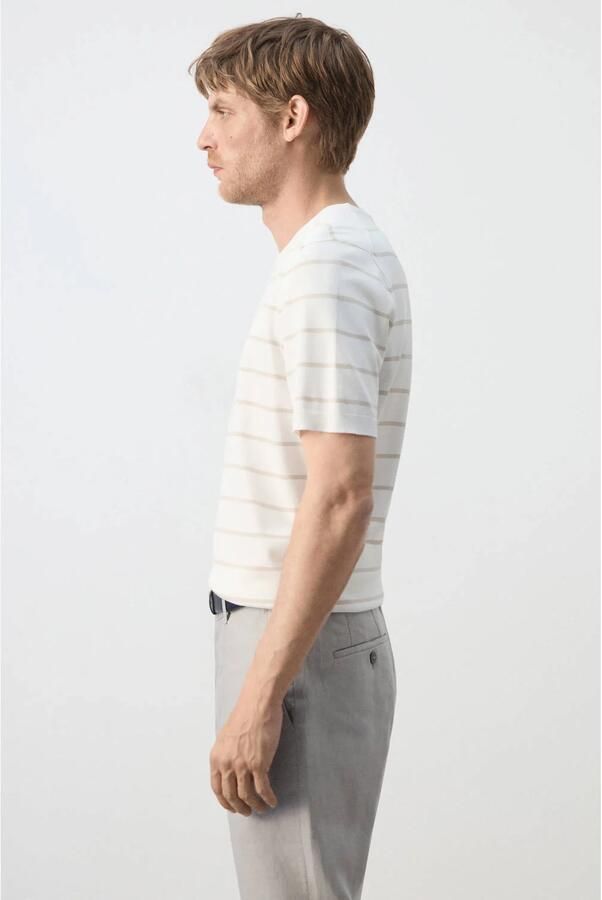 Mango Man slim fit gestreept T-shirt naturel wit - Foto 3