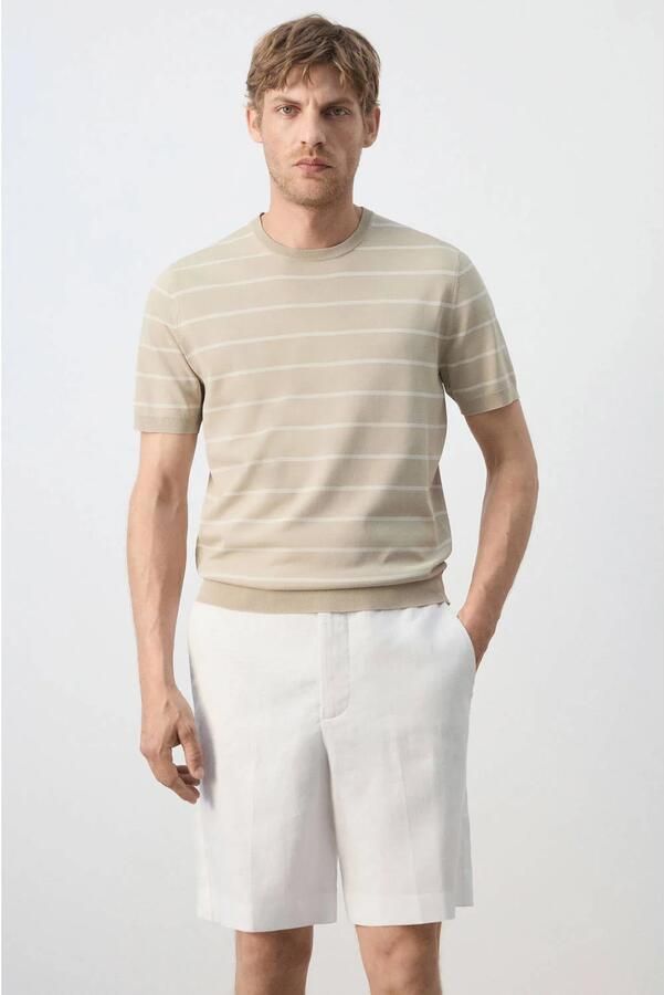 Mango Man slim fit gestreept T-shirt pastelbruin