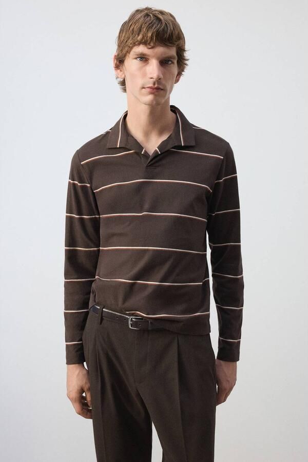 Mango Man slim fit gestreepte polo middenbruin