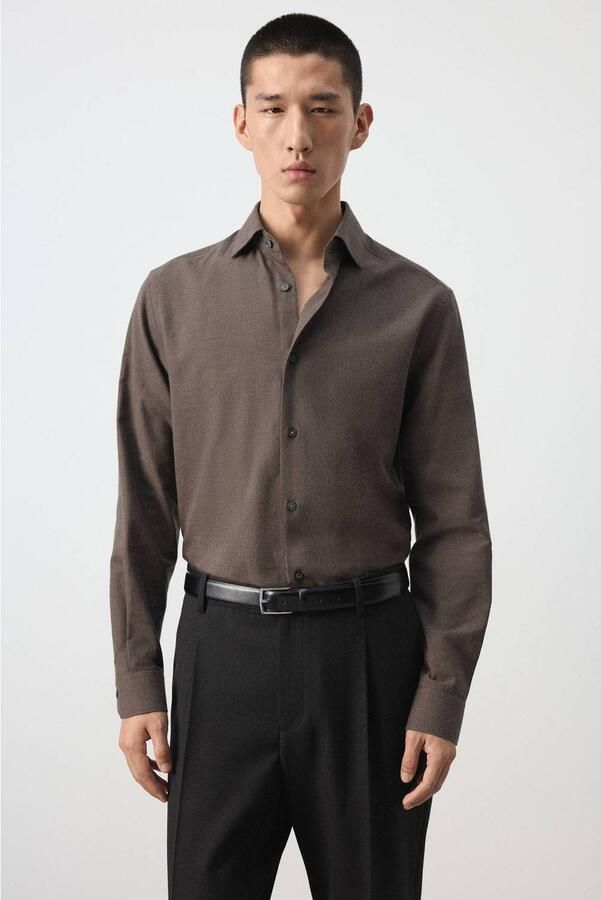 Mango Man slim fit overhemd bruin