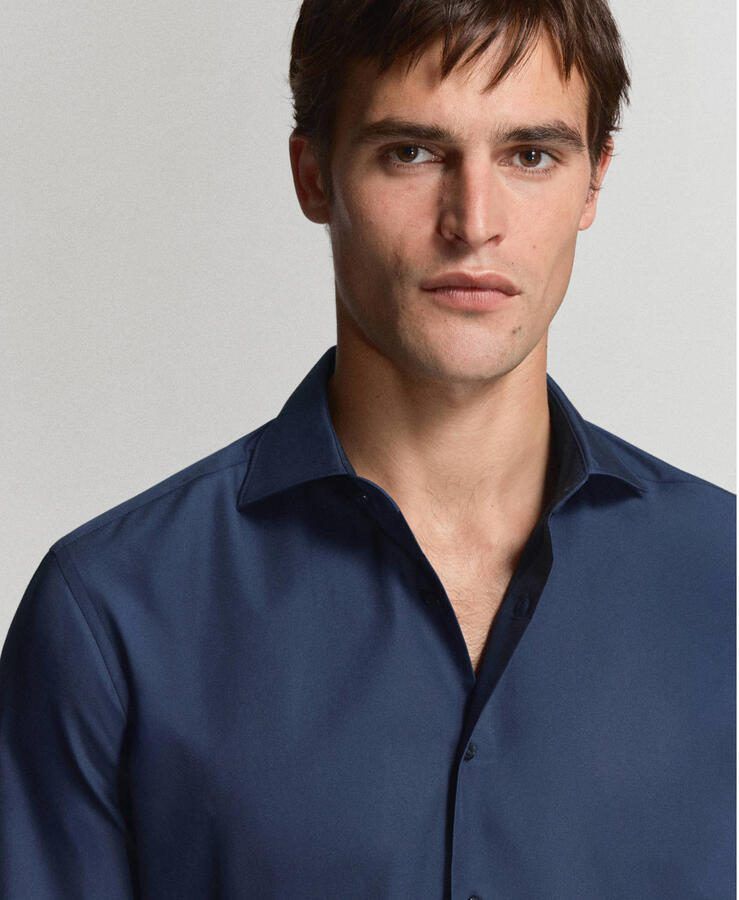 Mango Man slim fit overhemd donkerblauw - Foto 2