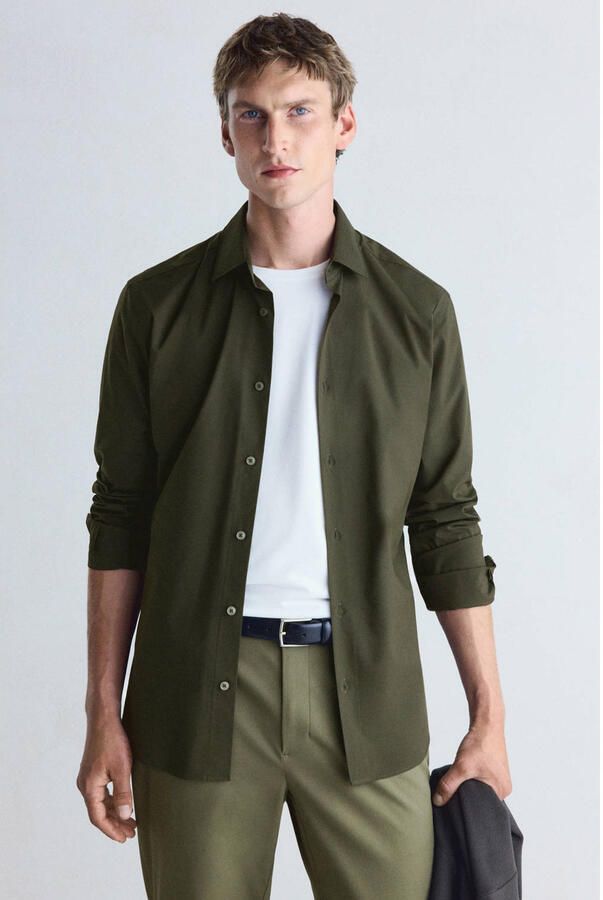 Mango Man slim fit overhemd kaki