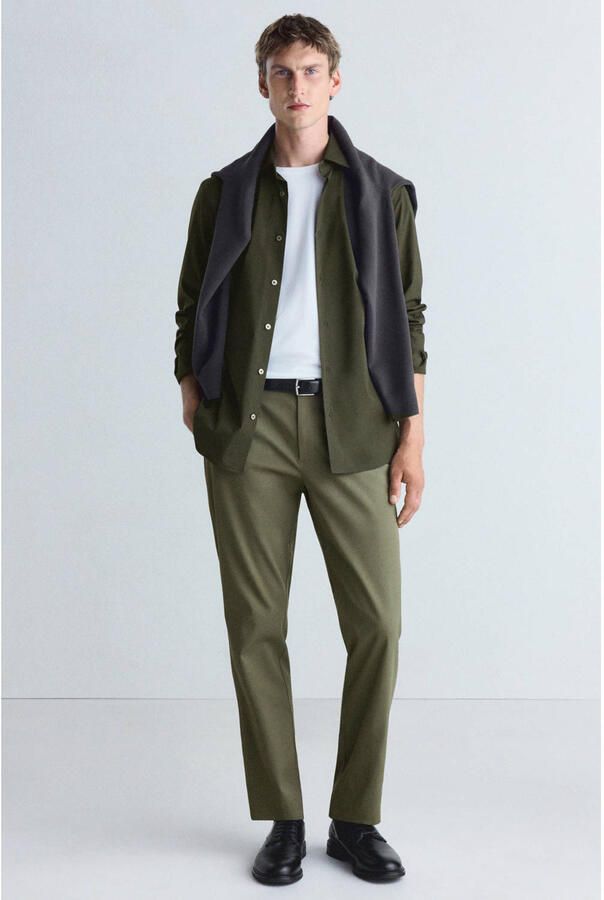 Mango Man slim fit overhemd kaki - Foto 3