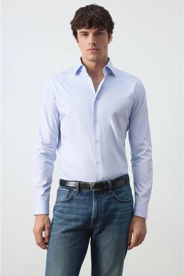 Mango Man slim fit overhemd lichtblauw