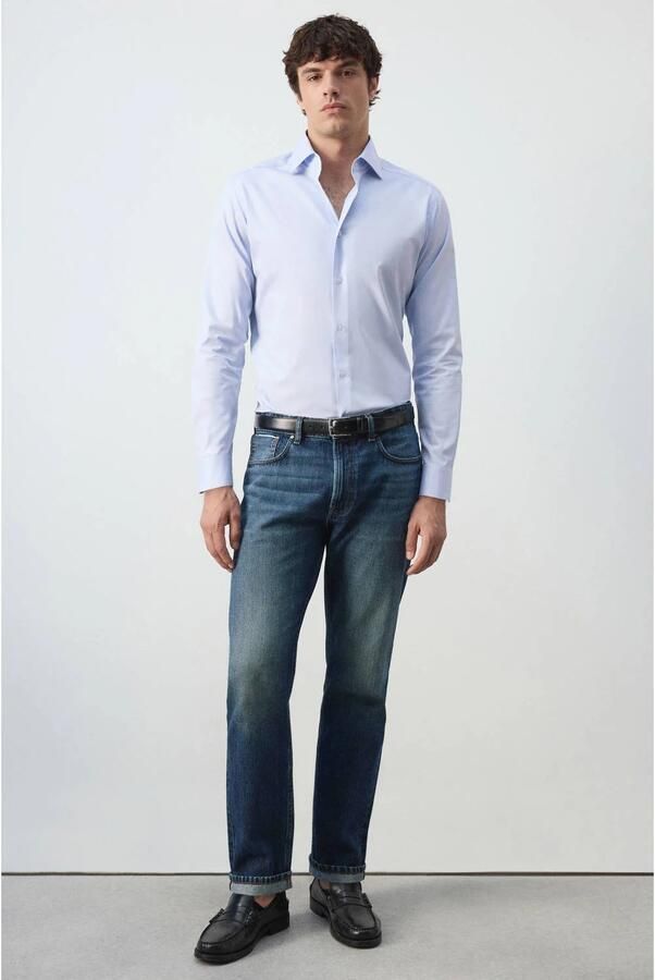 Mango Man slim fit overhemd lichtblauw - Foto 2